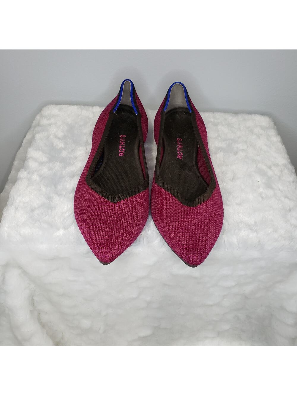 Rothy's The Point Flats Bright Magenta Knit Pointed Toe Washable Womens Size 9